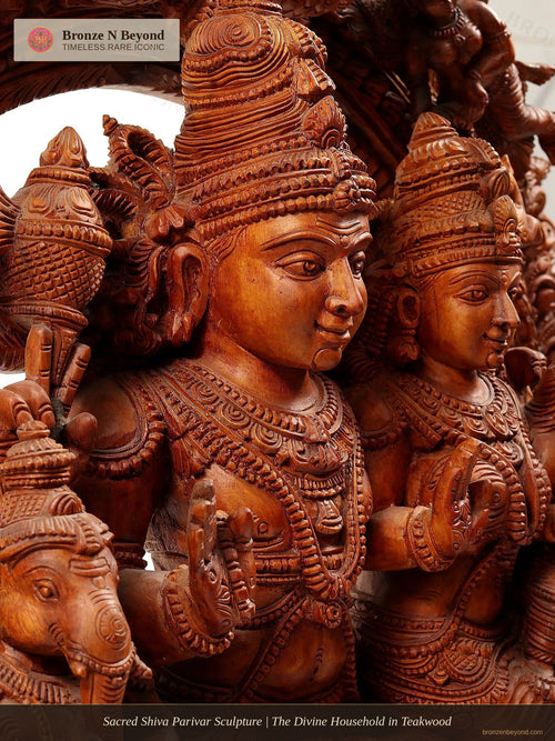 Sacred Shiva Parivar Sculpture | The Divine Household in Teakwood