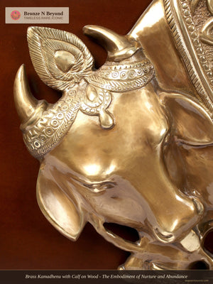 Brass Kamadhenu with Calf on Wood - The Embodiment of Nurture and Abundance