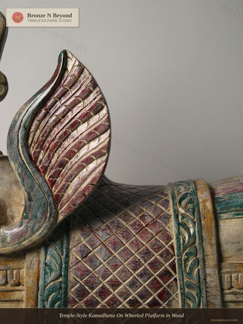 Temple-Style Kamadhenu On Wheeled Platform in Wood