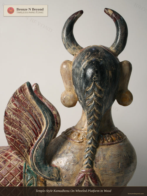 Temple-Style Kamadhenu On Wheeled Platform in Wood