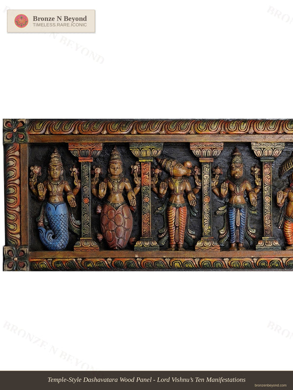 Temple-Style Dashavatara Wood Panel - Lord Vishnu’s Ten Manifestations