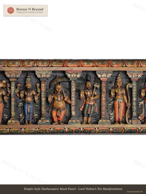 Temple-Style Dashavatara Wood Panel - Lord Vishnu’s Ten Manifestations