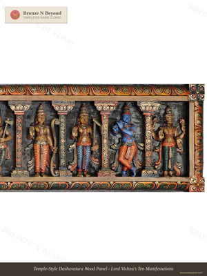 Temple-Style Dashavatara Wood Panel - Lord Vishnu’s Ten Manifestations