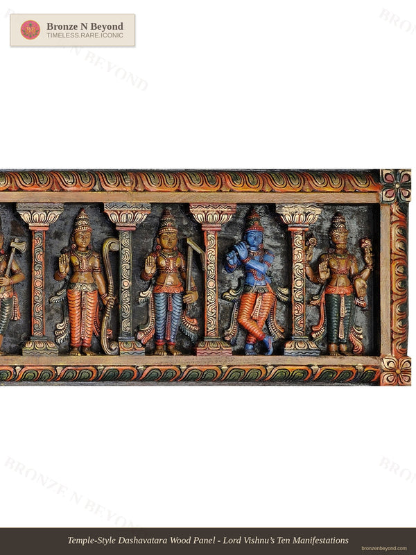 Temple-Style Dashavatara Wood Panel - Lord Vishnu’s Ten Manifestations