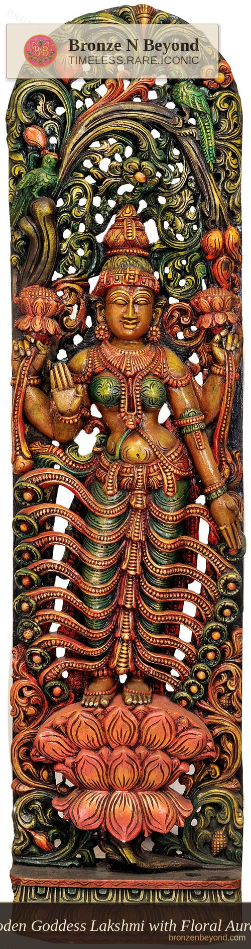 Wooden Goddess Lakshmi with Floral Aureole