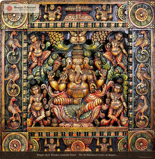 Temple-Style Wooden Ganesha Panel