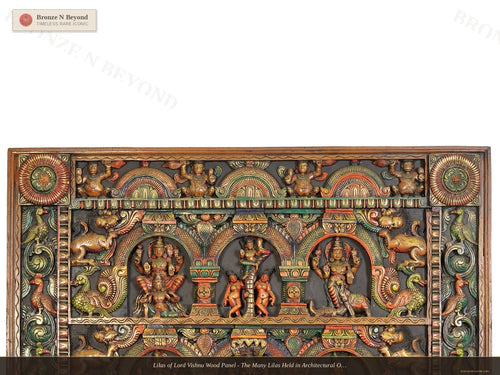 Lilas of Lord Vishnu Wood Panel - The Many Lilas Held in Architectural Order