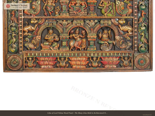 Lilas of Lord Vishnu Wood Panel - The Many Lilas Held in Architectural Order