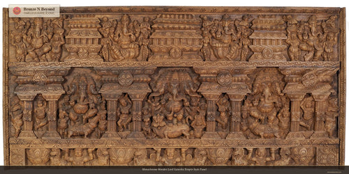 Monochrome Wooden Lord Ganesha Temple-Style Panel
