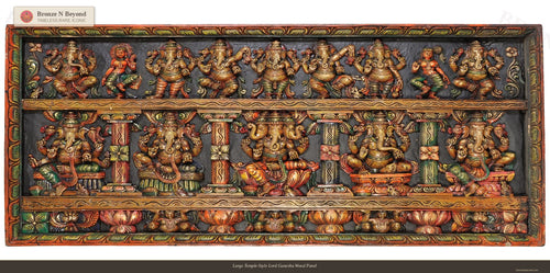 Large Temple-Style Lord Ganesha Wood Panel