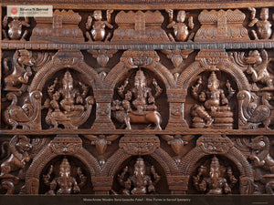 Monochrome Wooden Nava Ganesha Panel - Nine Forms in Sacred Symmetry