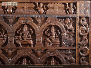Monochrome Wooden Nava Ganesha Panel - Nine Forms in Sacred Symmetry