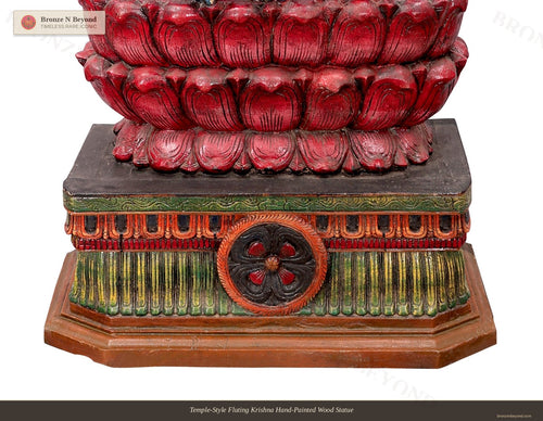 Temple-Style Fluting Krishna Hand-Painted Wood Statue
