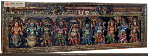 Dashavatara in South Indian Wood Carving - Temple Style Wall Panel