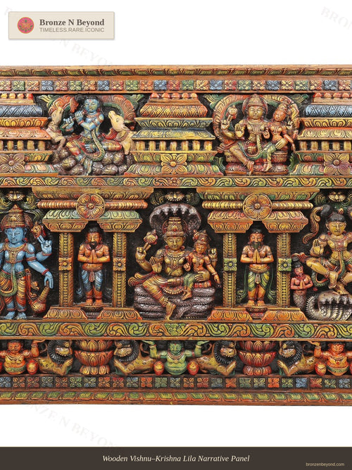 Wooden Vishnu–Krishna Lila Narrative Panel