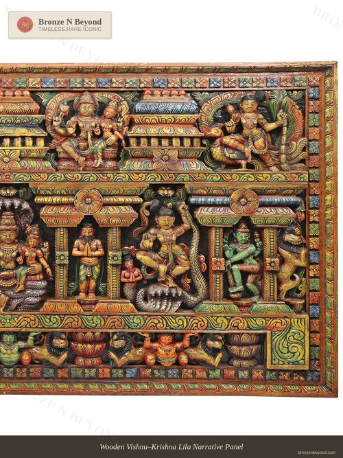 Wooden Vishnu–Krishna Lila Narrative Panel