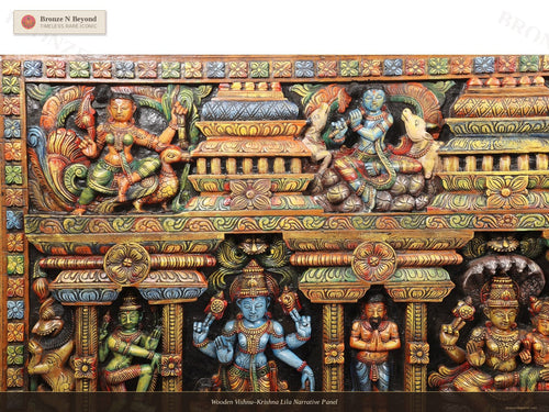 Wooden Vishnu–Krishna Lila Narrative Panel