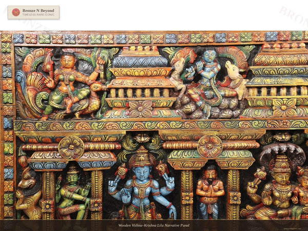 Wooden Vishnu–Krishna Lila Narrative Panel