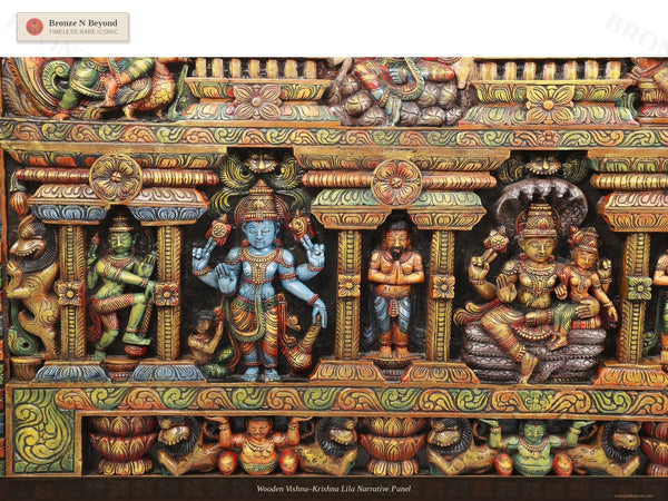 Wooden Vishnu–Krishna Lila Narrative Panel