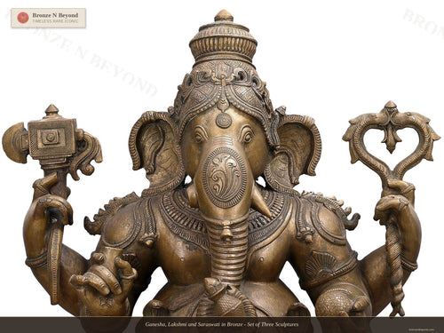 Ganesha, Lakshmi and Saraswati in Bronze - Set of Three Sculptures
