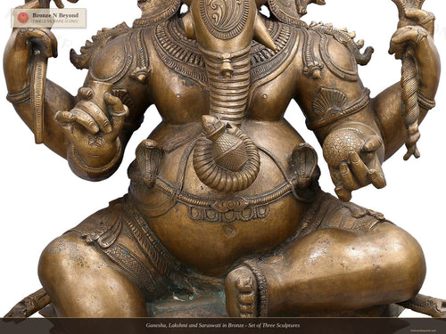 Ganesha, Lakshmi and Saraswati in Bronze - Set of Three Sculptures