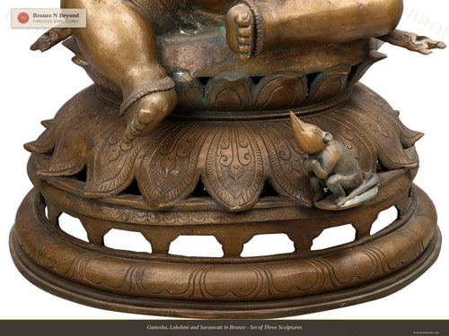Ganesha, Lakshmi and Saraswati in Bronze - Set of Three Sculptures
