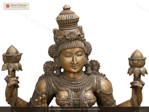 Ganesha, Lakshmi and Saraswati in Bronze - Set of Three Sculptures