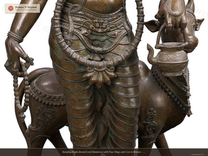 Standing Eight-Armed Lord Dattatreya with Four Dogs and Cow in Bronze – Swamimalai, Tamil Nadu
