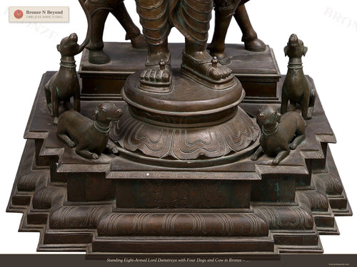 Standing Eight-Armed Lord Dattatreya with Four Dogs and Cow in Bronze – Swamimalai, Tamil Nadu