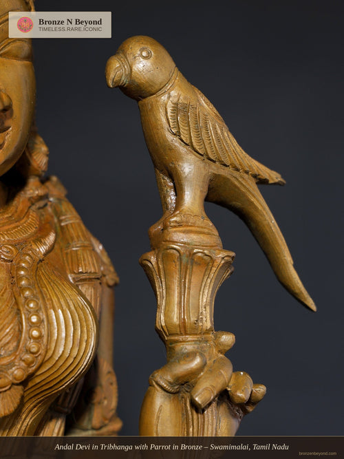 Andal Devi in Tribhanga with Parrot in Bronze – Swamimalai, Tamil Nadu