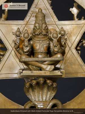 Sudarshana Perumal with Multi-Armed Form and Yoga Narasimha Reverse in Bronze – Swamimalai, Tamil Nadu