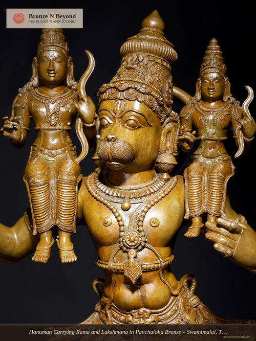 Hanuman Carrying Rama and Lakshmana in Panchaloha Bronze – Swamimalai, Tamil Nadu