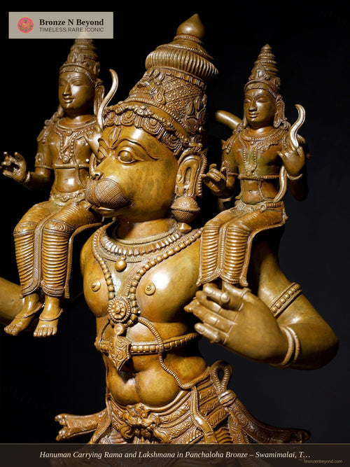 Hanuman Carrying Rama and Lakshmana in Panchaloha Bronze – Swamimalai, Tamil Nadu