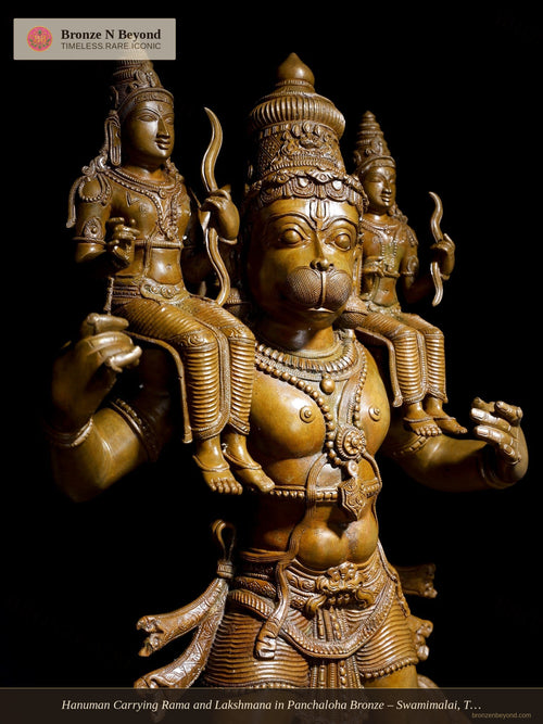 Hanuman Carrying Rama and Lakshmana in Panchaloha Bronze – Swamimalai, Tamil Nadu