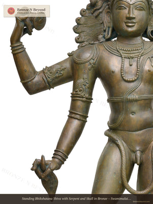 Standing Bhikshatana Shiva with Serpent and Skull in Bronze – Swamimalai, Tamil Nadu