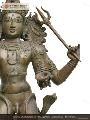 Standing Bhikshatana Shiva with Serpent and Skull in Bronze – Swamimalai, Tamil Nadu