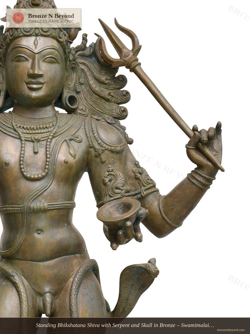 Standing Bhikshatana Shiva with Serpent and Skull in Bronze – Swamimalai, Tamil Nadu
