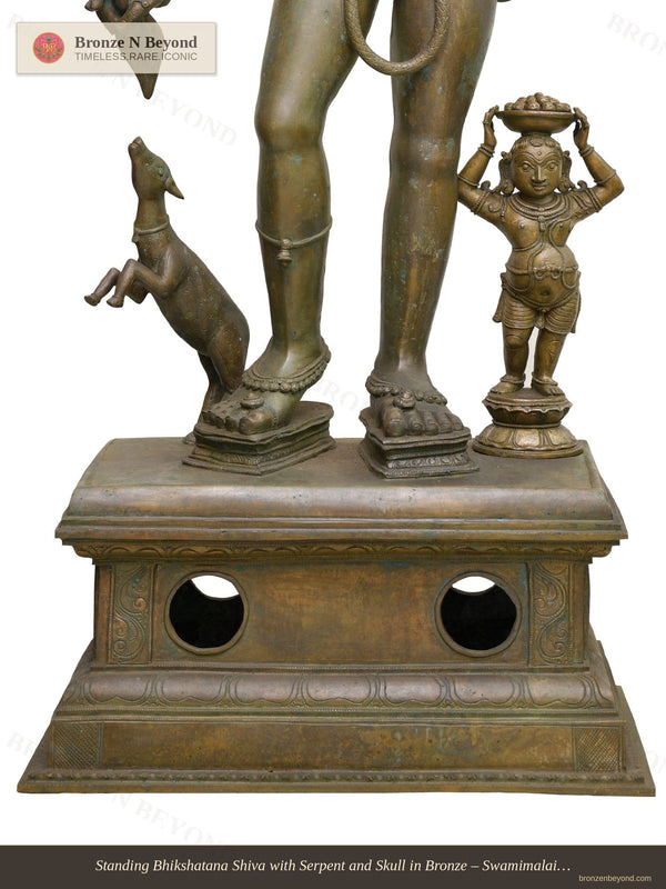 Standing Bhikshatana Shiva with Serpent and Skull in Bronze – Swamimalai, Tamil Nadu