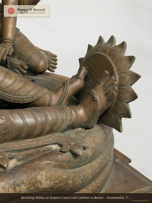 Reclining Vishnu on Serpent Couch with Lakshmi in Bronze – Swamimalai, Tamil Nadu