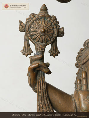 Reclining Vishnu on Serpent Couch with Lakshmi in Bronze – Swamimalai, Tamil Nadu