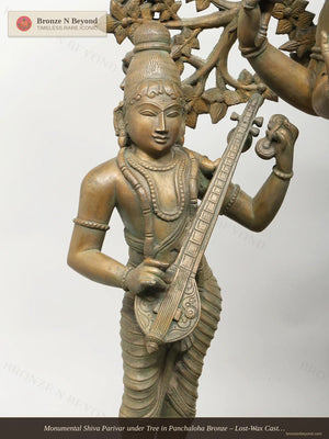 Monumental Shiva Parivar under Tree in Panchaloha Bronze – Lost-Wax Cast, Swamimalai, Tamil Nadu