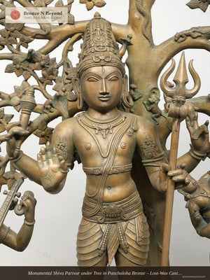 Monumental Shiva Parivar under Tree in Panchaloha Bronze – Lost-Wax Cast, Swamimalai, Tamil Nadu