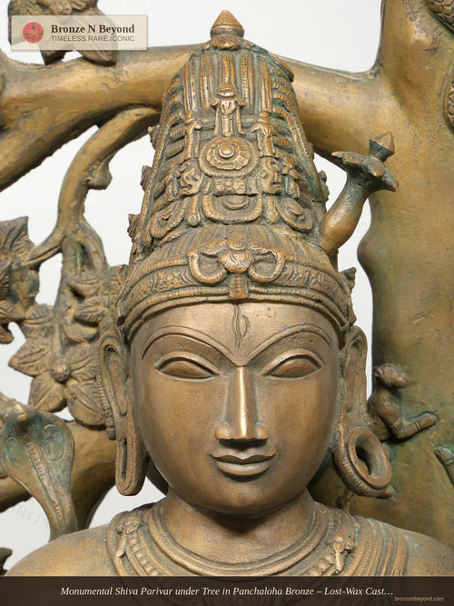 Monumental Shiva Parivar under Tree in Panchaloha Bronze – Lost-Wax Cast, Swamimalai, Tamil Nadu