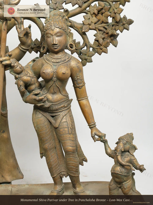 Monumental Shiva Parivar under Tree in Panchaloha Bronze – Lost-Wax Cast, Swamimalai, Tamil Nadu