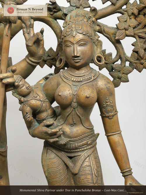 Monumental Shiva Parivar under Tree in Panchaloha Bronze – Lost-Wax Cast, Swamimalai, Tamil Nadu
