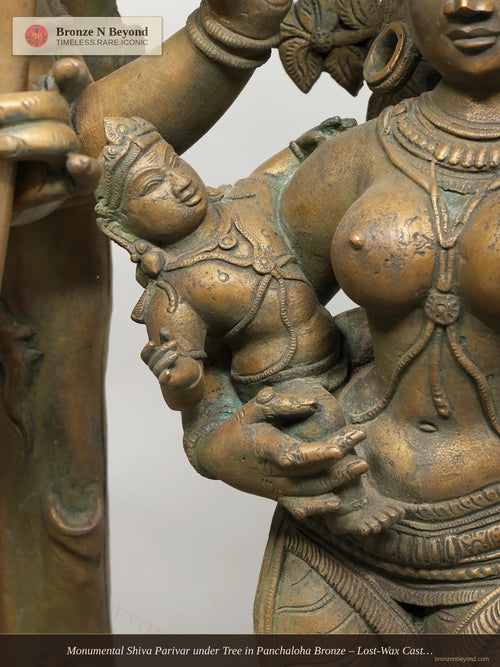 Monumental Shiva Parivar under Tree in Panchaloha Bronze – Lost-Wax Cast, Swamimalai, Tamil Nadu