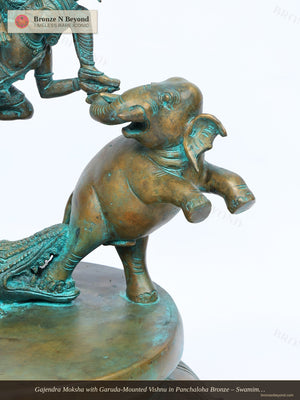 Gajendra Moksha with Garuda-Mounted Vishnu in Panchaloha Bronze – Swamimalai, Tamil Nadu