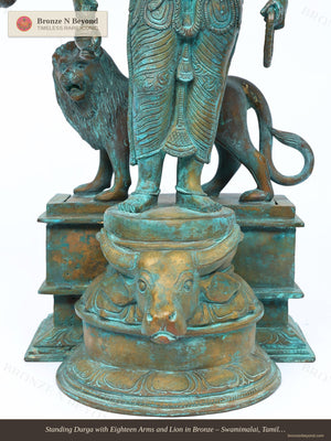 Standing Durga with Eighteen Arms and Lion in Bronze – Swamimalai, Tamil Nadu