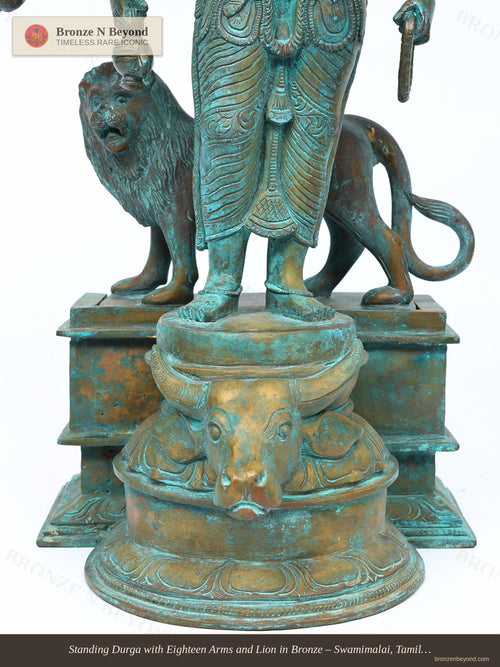 Standing Durga with Eighteen Arms and Lion in Bronze – Swamimalai, Tamil Nadu