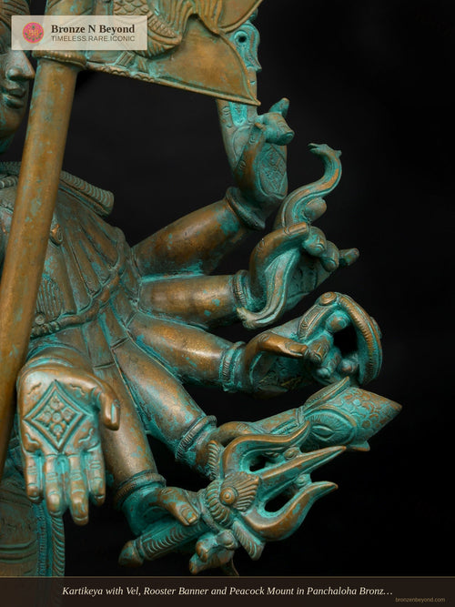 Kartikeya with Vel, Rooster Banner and Peacock Mount in Panchaloha Bronze – Swamimalai, Tamil Nadu